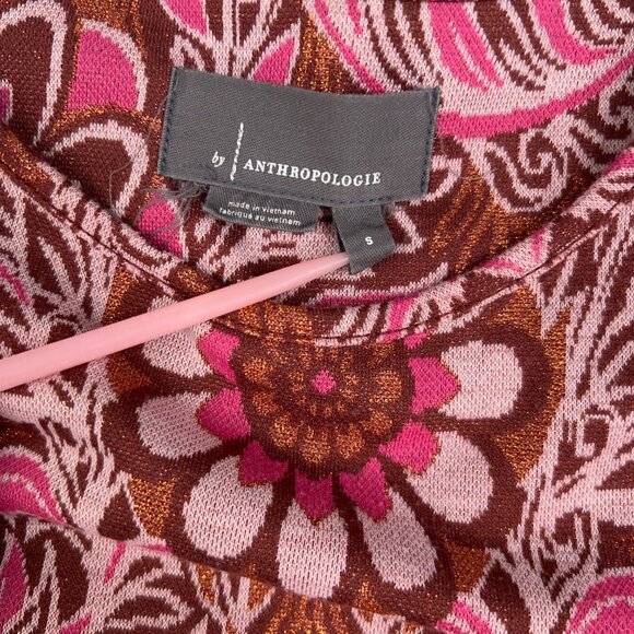 Anthropologie Shirt Womens Small Red Motif Demeter Paisley Tee Sparkle Metallic - Picture 12 of 16